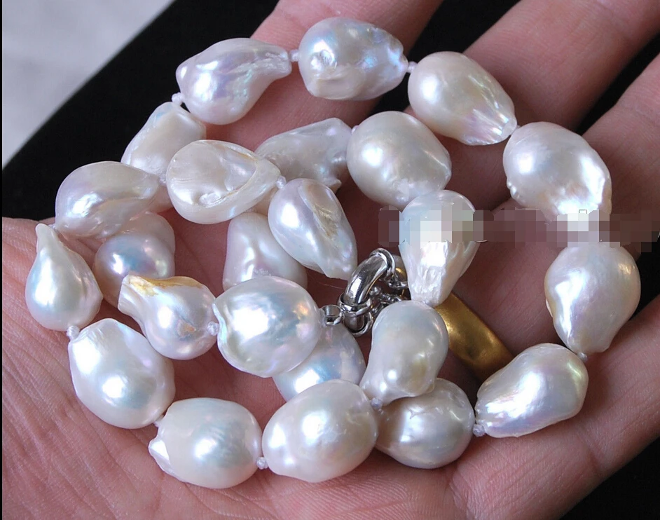 

WOW Unique 12-16mm Genuine White Akoya Baroque Pearl Necklace 18" ^^^@^Noble style Natural Fine jewe SHIPPING (C0309)