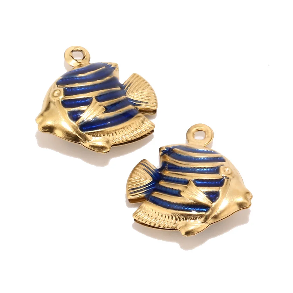 

30pcs/lot Wholesale Stainless Steel Gold Fish Charms 18x71.5mm Enamel Sea Fish Pendants for Bracelet Anklet Making