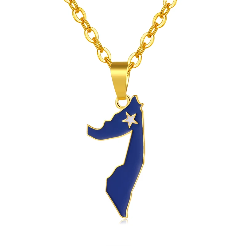 Классический Африка Золото Цвет Сомали географические карты и кулон в форме флага цепочки ожерелья для женщин/для мужчин мира ювелирны - Окраска металла: Gold