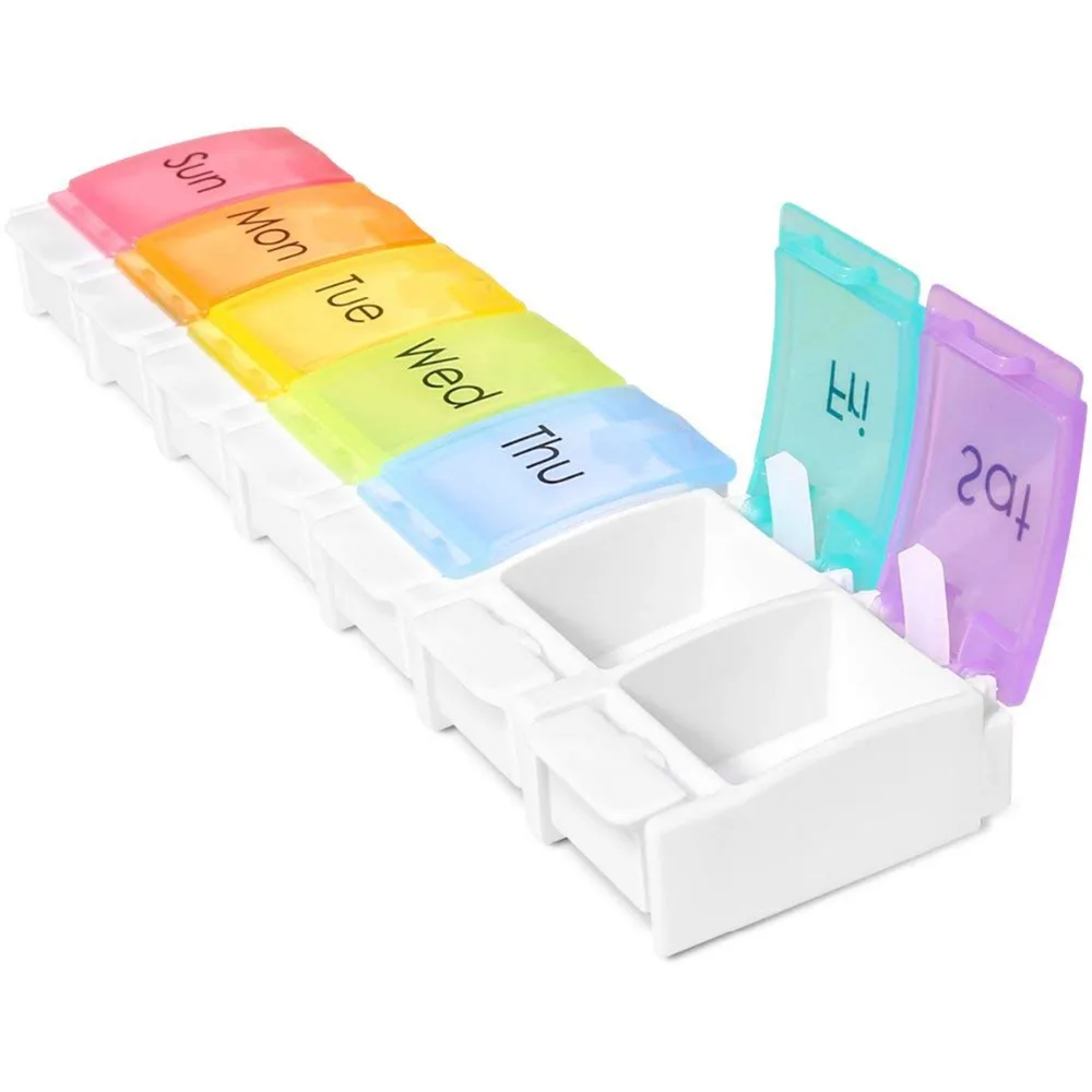 7 Day Pill Box Push Button Pill Organizer Daily Rainbow Medicine Planner Box Pill Medicine Box Holder 227*53.5*28.5mm