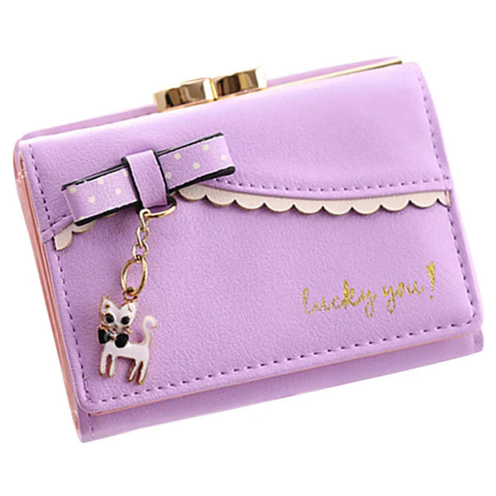 Милые дамы кожаный бумажник простой бахромой лук котенок кулон Кошелек Ключевые сумка карты посылка порте Монне homme a60