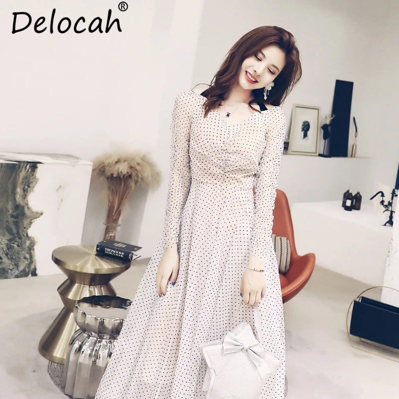 Delocah осеннее женское платье модный дизайнерский костюм с длинным рукавом