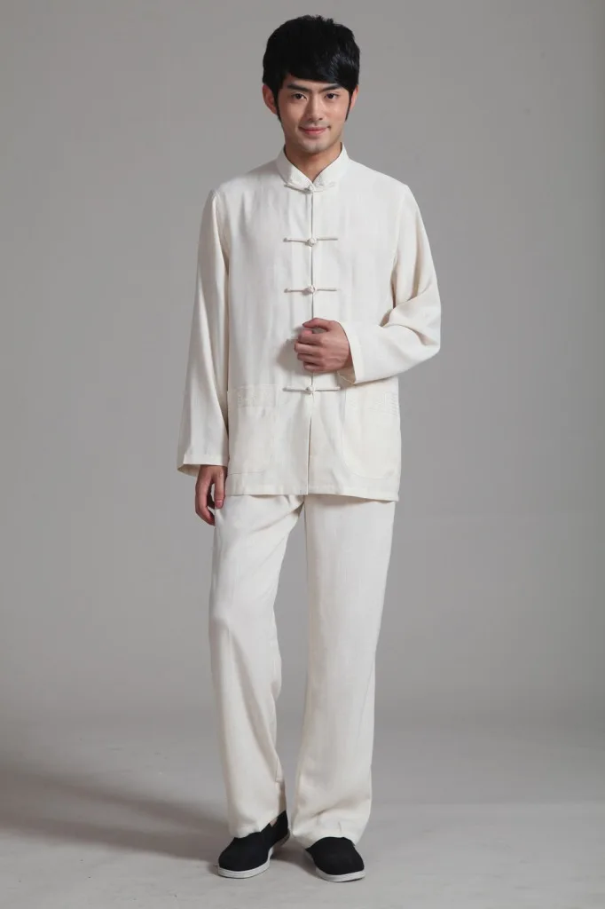 

Tradition Chinese Style Beige Men's Linen Kung Fu Sets Jacket Pants Trousers Suit Size S M L XL XXL XXXL Free Shipping 2352-2