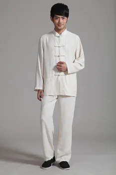

Tradition Chinese Style Beige Men's Linen Kung Fu Sets Jacket Pants Trousers Suit Size S M L XL XXL XXXL Free Shipping 2352-2