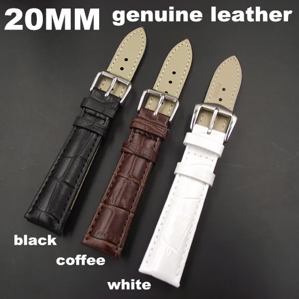 Prix pour Gros 10 pcs/lote haute qualité 20 MM véritable cuir de vachette bande de montre bracelet de montre de café, Noir, Blanc couleur disponible - WB0006 Prix pour Gros 10 pcs/lote haute qualité 20 MM véritable cuir de vachette bande de montre bracelet de montre de café, Noir, Blanc couleur disponible - WB0006
