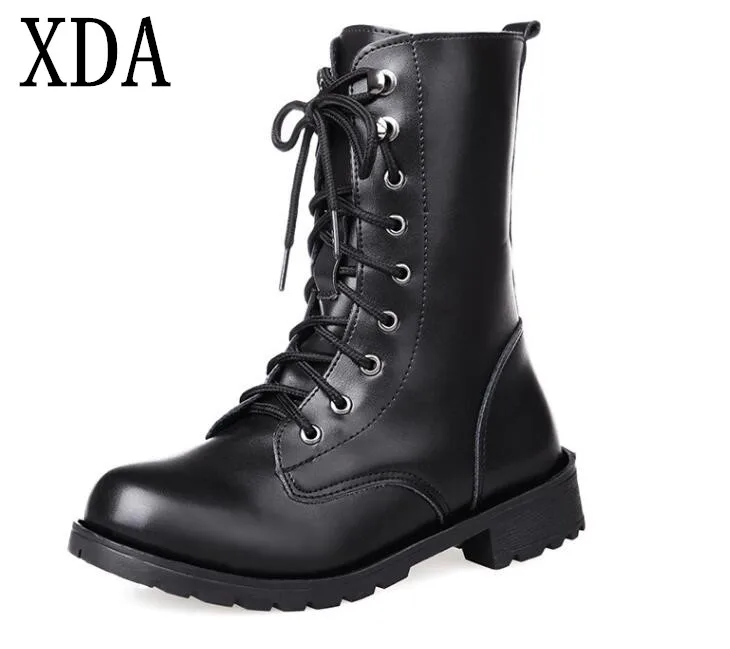 

XDA 2018 New Arrival Combat Military Boots Women's Motorcycle Gothic Punk Combat Martin Boots Female Shoes Size 35-42