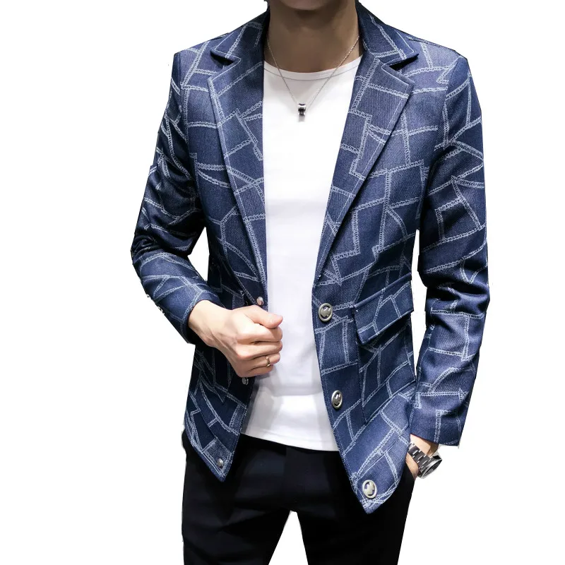

Blazer men's spring new plaid slim print fashion casual suit jacket / youth handsome high quality men's suit coat