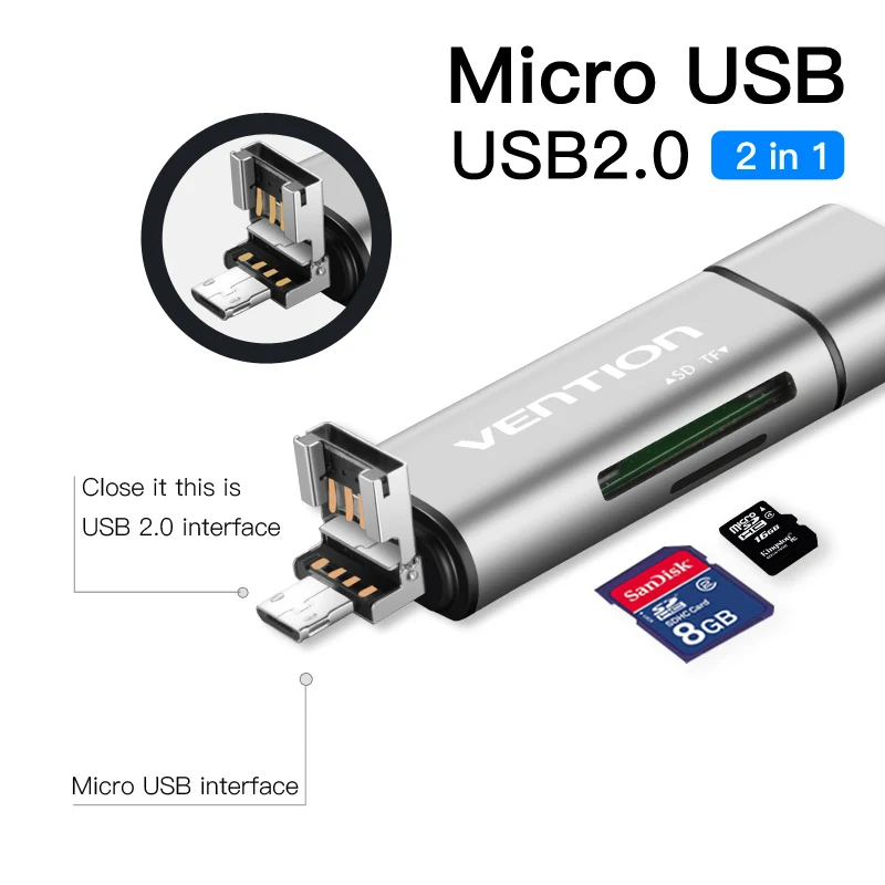 Устройство для чтения карт памяти Vention Mini SD OTG устройство USB 3 0 2 Micro к Type C TF