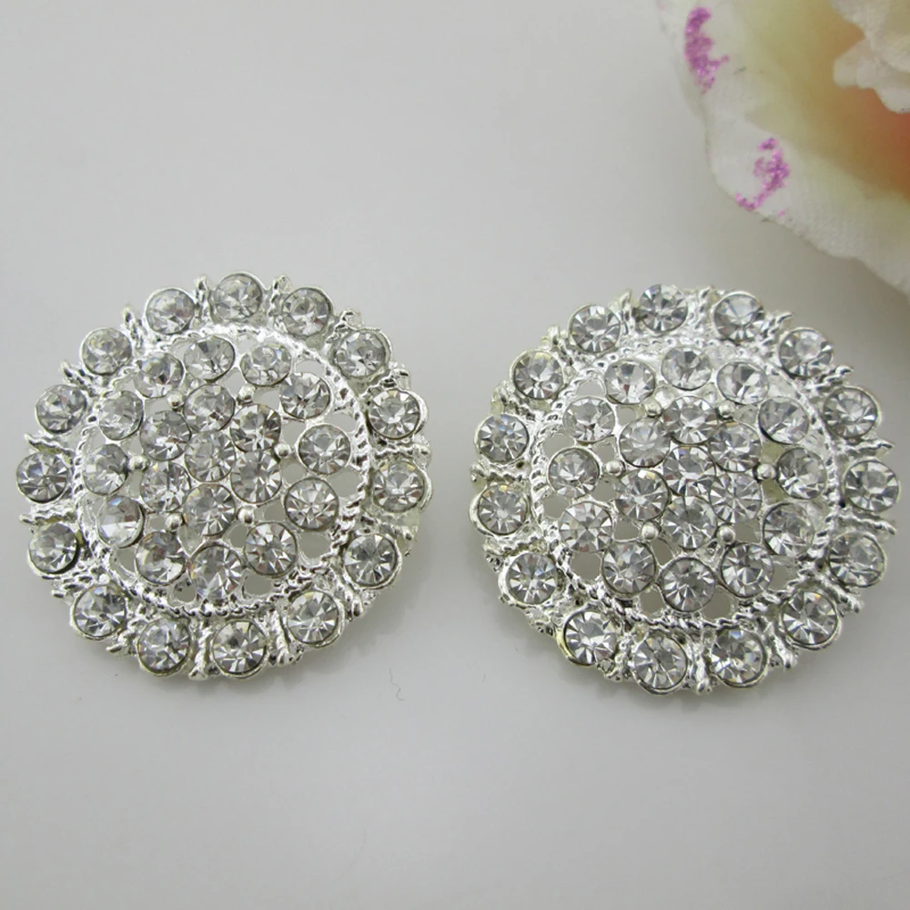 

BT291 30mm 5pcs Round Shank Clear Rhinestone Crystal Buttons Sewing Craft