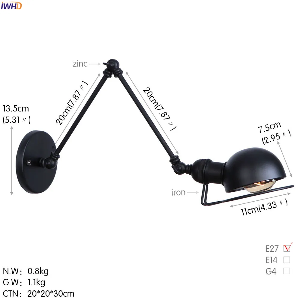 IWHD Лофт стиль качели длинные руки Ретро настенный светильник s светильники Домашний Светильник Wandlamp Edison винтажный настенный светильник бра светодиодный светильник для лестницы
