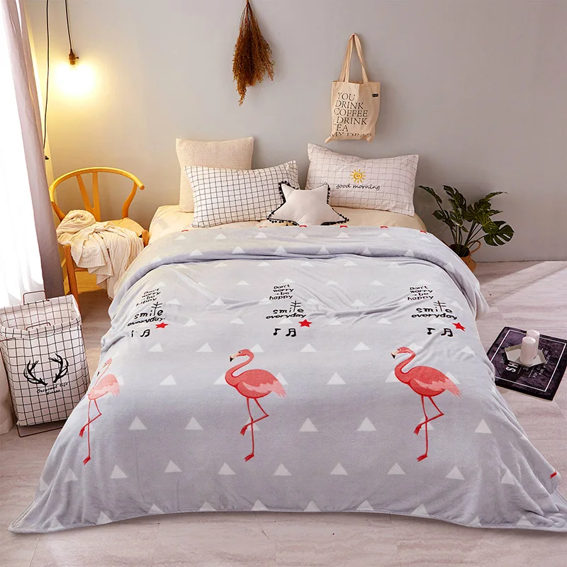Fashion Pink Flamingo Flannel Blanket Sofa Throw Blanket Decoration