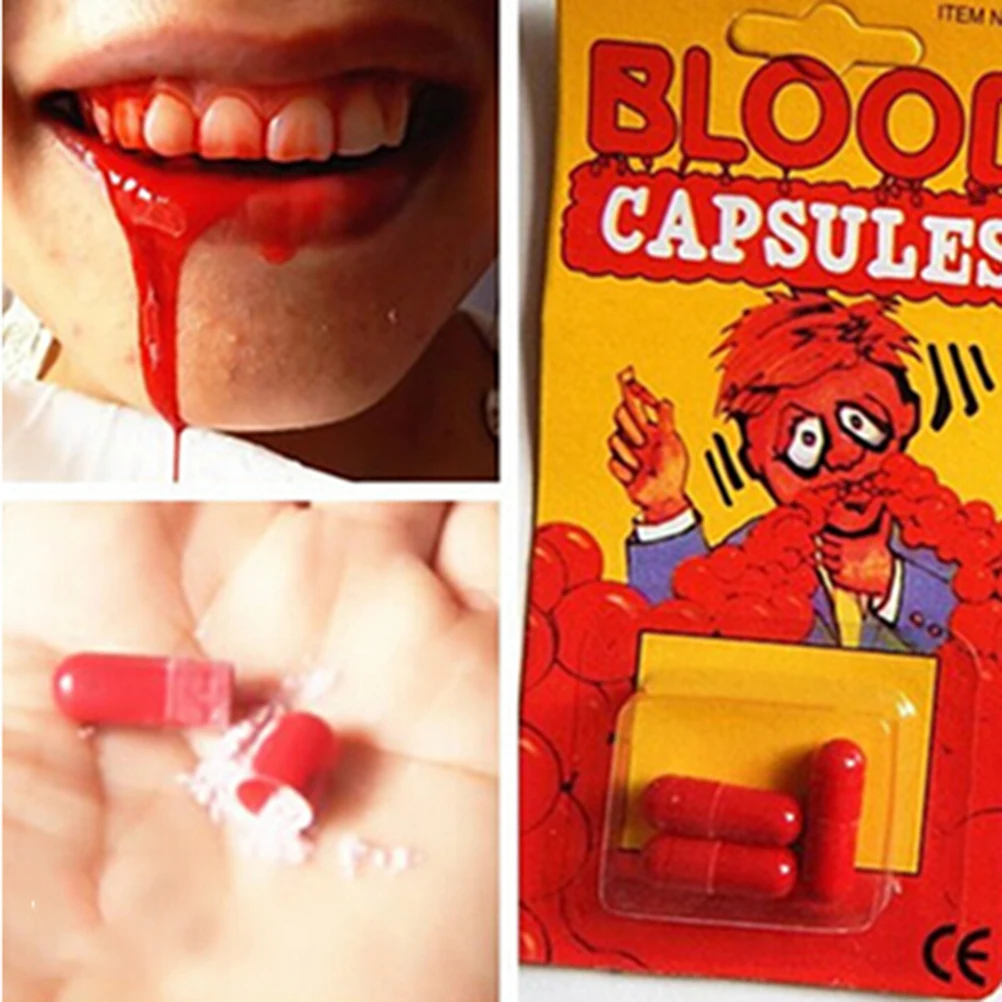 

New Funny Blood Pill Trick Toys Whimsy Prop Vomiting Blood Capsule April Fool's Day Joke Toys