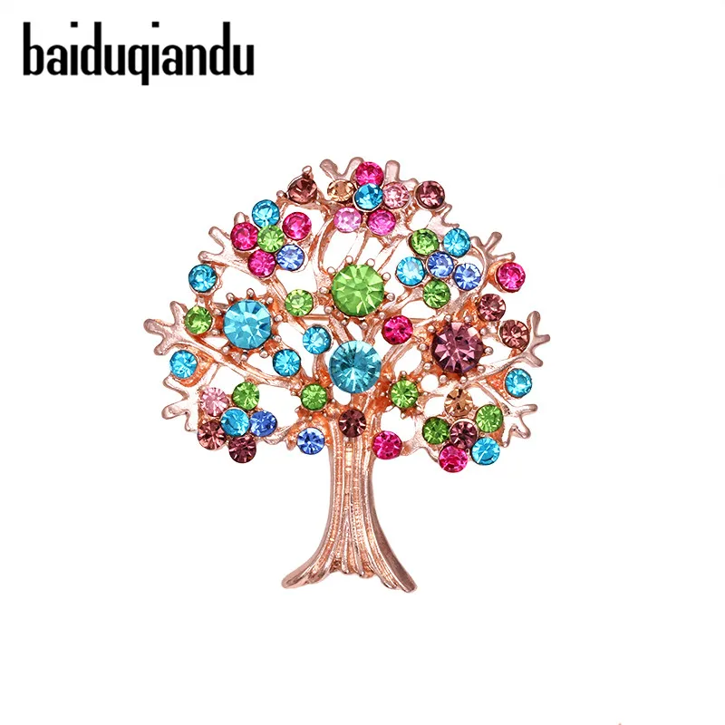 

baiduqiandu Women Colorful Shining Crystal Tree Brooches Christmas Tree Jewelry Tree Of Life Plant Brooch Clothes Accessories
