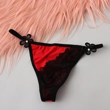 Женское сексуальное эротическое белье, сексуальные кружевные трусики с цветами, Цветные Трусики-стринги с низкой талией, прозрачные трусы с Т-образной спинкой, нижнее белье для женщин