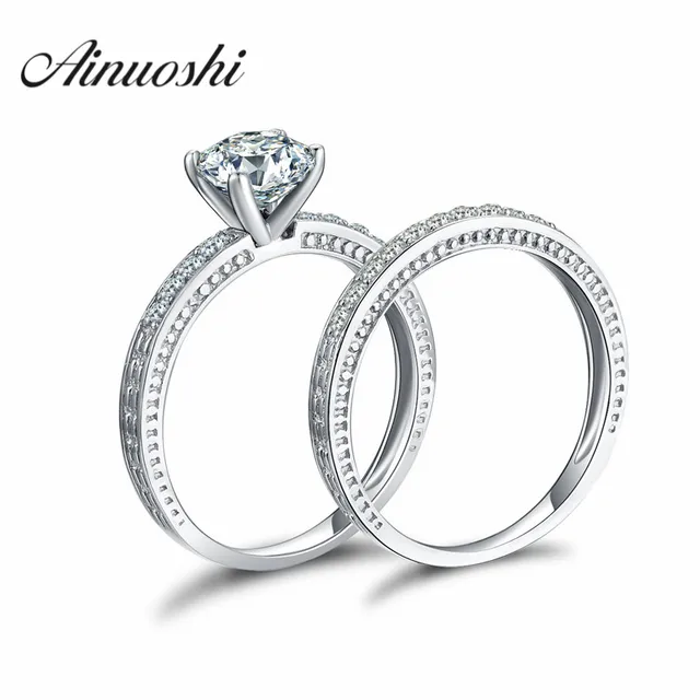 ainoushi 4 prong 925 sterling silver bridal ring set anniversary engagement ring 1 carat sona jewelry - Sterling Silver Wedding Ring Sets ainoushi 4 prong 925 sterling silver bridal ring set anniversary engagement ring 1 carat sona jewelry - Sterling Silver Wedding Ring Sets