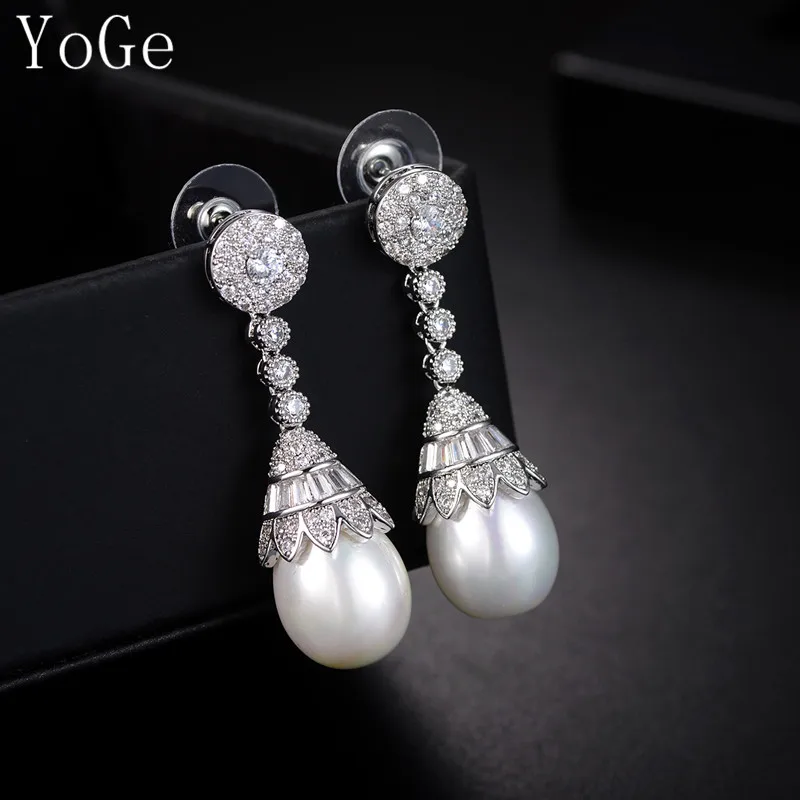 

YoGe statement Wedding&Party Jewelry for Women,E6551 Fashion AAA CZ with shell pearl drop earrings,