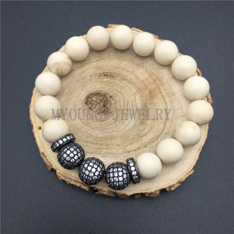 

Fashion Natutal Stone Bracelets,Bohemian Cream Riverstone Beads Micro Pave CZ Ball Beads Rondelle Beads Bracelets MY0810