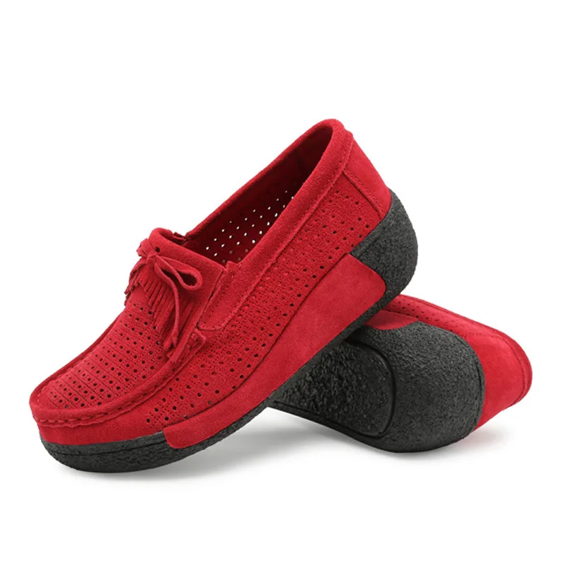 Женская спортивная обувь; коллекция года; модная женская обувь кроссовки на танкетке; белые дышащие женские кроссовки из натуральной кожи - Цвет: Fringe Hollow Red