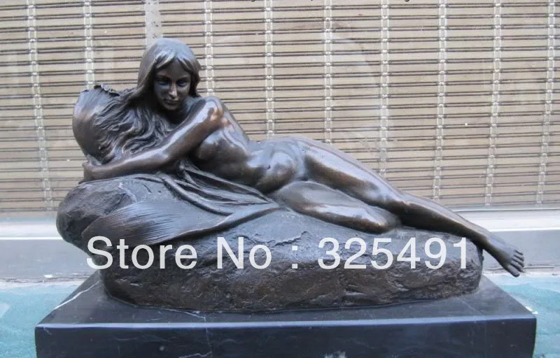 

Western Art BRONZE NYMPH NUDE GIRL CANDLE HOLDER STATUE Base Marble z