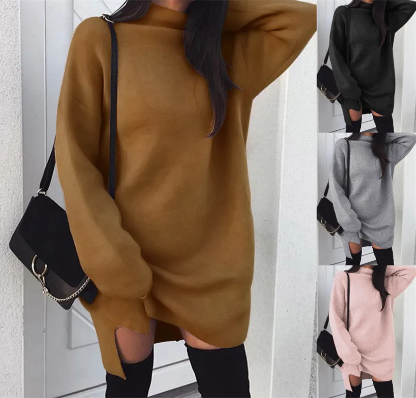 

New Autumn Winter O Neck Warm Knitted Sweater Dress Women Casual Long Sleeve Dress Ladies Solid Baggy Loose Mini Dresses Vestido