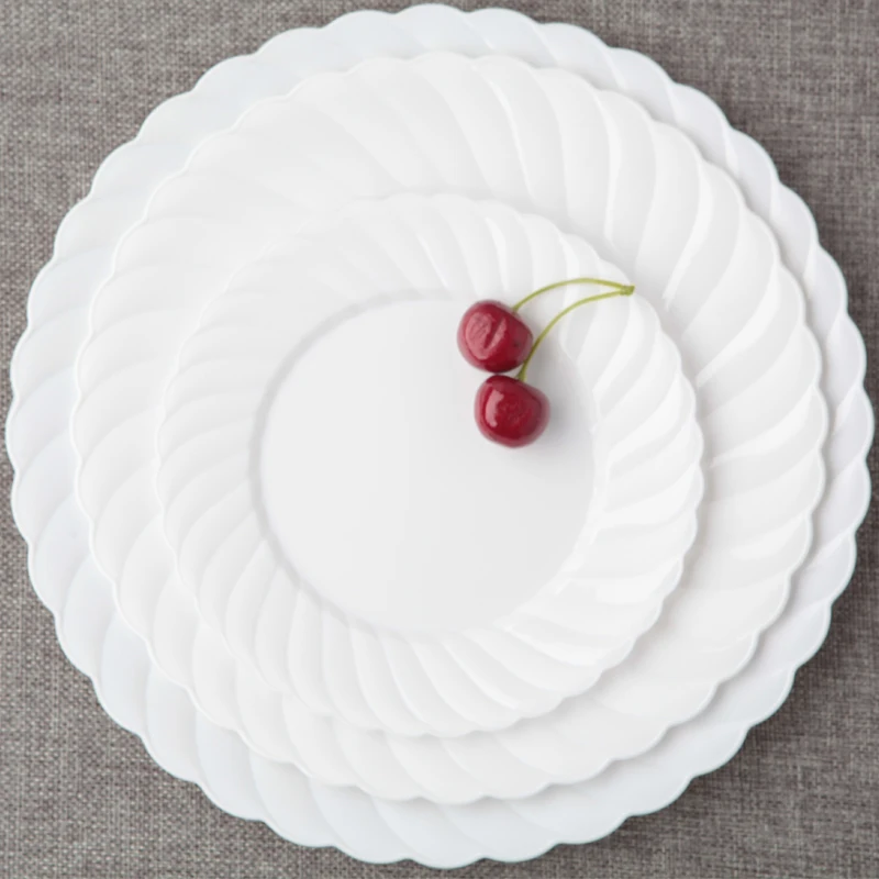 

6 /set plastic lace white disposable plates round dishe Western dishes parties fruit dishes pastry dishes.