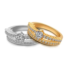 Mode Doppel AAA + Zirkon Ringe Für Mädchen Frauen Freunde 24 k Reinem Gold farbe Mode 2019 Schmuck valentinstag tag Kostenloser versand