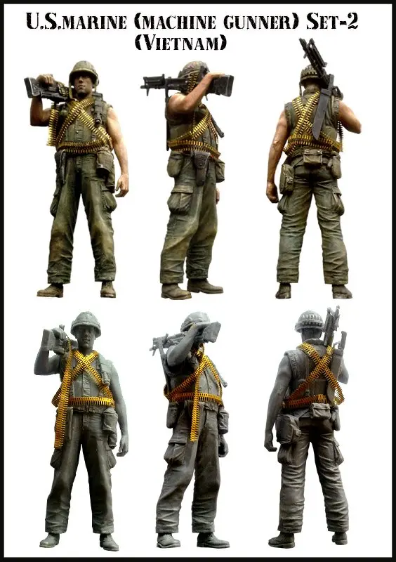 

Unpainted Kit 1/35 us machine gunner soldier not include Etched sheet figure Historical Figure Resin Kit