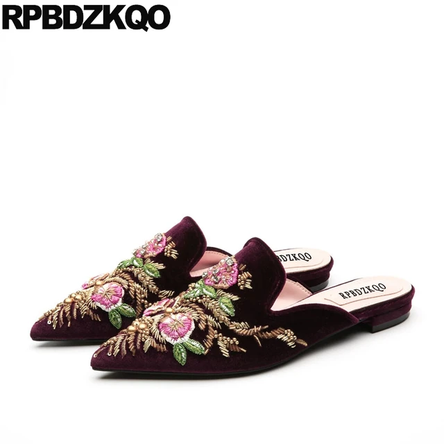 Womens Floral Embroidery Retro Slippers Pointy Toe Slip On Shoes Chinese Shoes S Womens Floral Embroidery Retro Slippers Pointy Toe Slip On Shoes Chinese Shoes S
