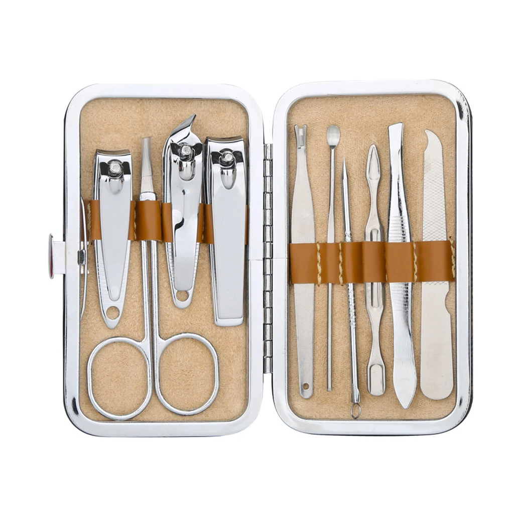 

10Pcs/set Stainless Steel Manicure Set Nail Clippers Cleaner Grooming Kit Nail Care Nail Trimmer Set The Box Color is Random