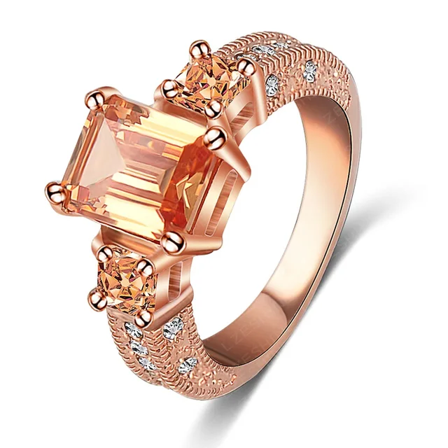 Beautiful Ring Rectangle Zircon Cutting Ring  Rose Gold/White Gold Color Women Rings Fashion Jewelry Wholesale