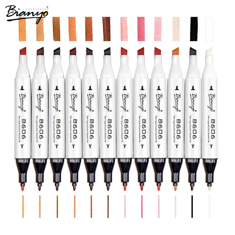 

Bianyo Dual Tip Art Markers Sets 12 Colors Skin Professinal Art Markers Art Supplies Students Painting Drawing Double Tip Marker