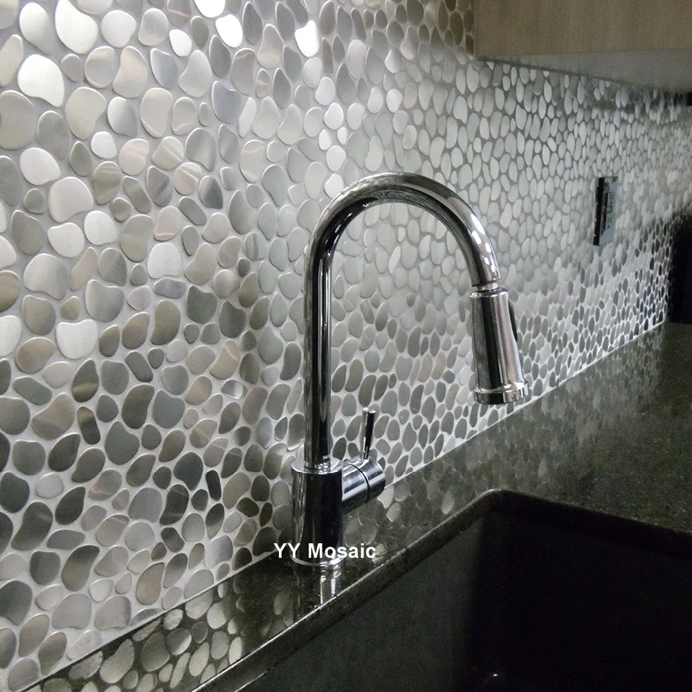 

Irregular metal mosaic silver color brushed stainless steel and ceramic tile for kitchen washroom backsplash wall sticker