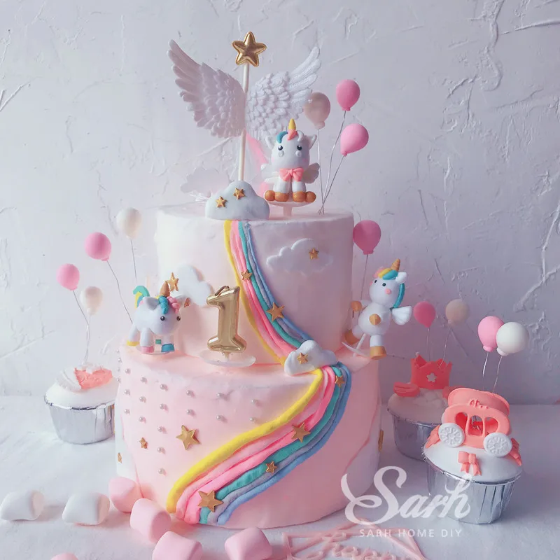 Розовый Белый Единорог Коллекция украшения торта Крыло ангела шар Топпер для торта вечерние украшения десерт прекрасный подарок