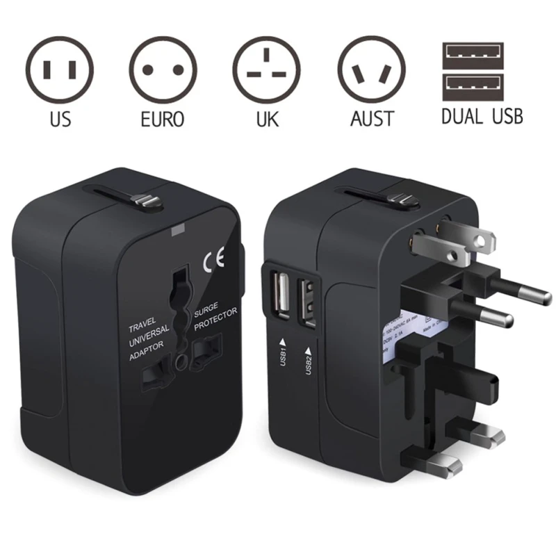 Универсальный международный переходник 2 USB Порты и разъёмы World Travel AC Мощность Зарядное устройство адаптер вилку