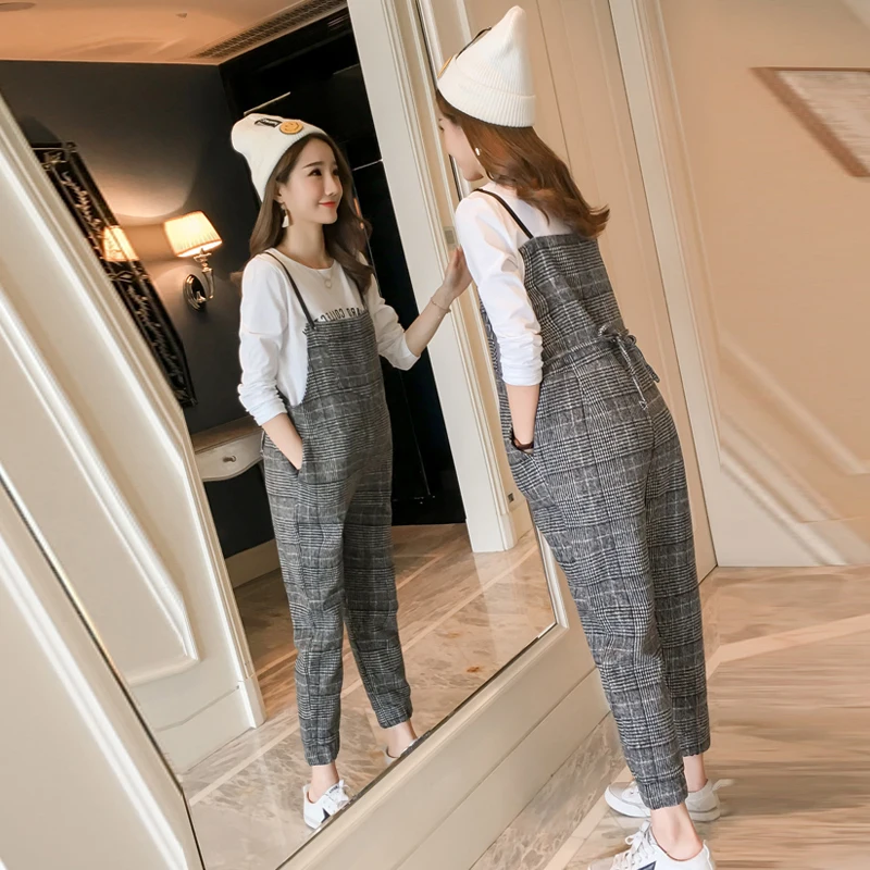 

2019 new maternity plaid overalls bib pants pregnancy jumpsuits clothes for pregnant women loose fit pregnant trousers pants
