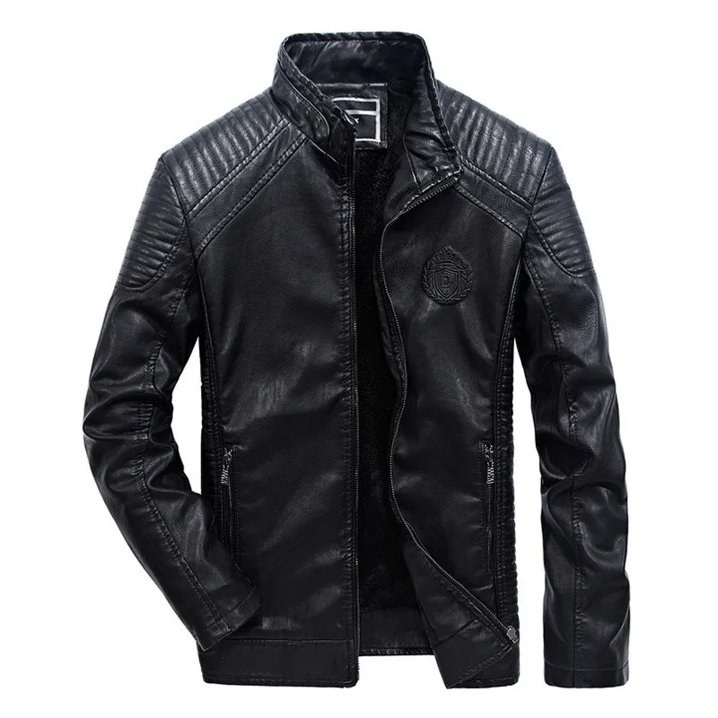 EICHOS новая мотоциклетная куртка с подставкой, Мужская модная куртка с принтом, мужские зимние кожаные куртки, Повседневная мотоциклетная верхняя одежда, плюс 6xl - Цвет: Black