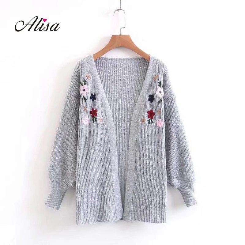 Fashion Embroidery Knitted Sweater Cardigan 2018 New Long Sleeve Solid Loose Crochet Jackets Autumn Female Open Stitch Coat |