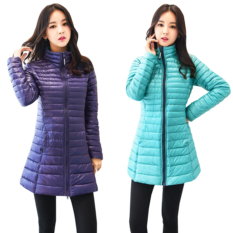 

New Autumn Winter Double-Sided Wearing Long Down Coat Women Slim Ultra-Light Duck Down Jacket Plus Size Windproof Outwears Mw512