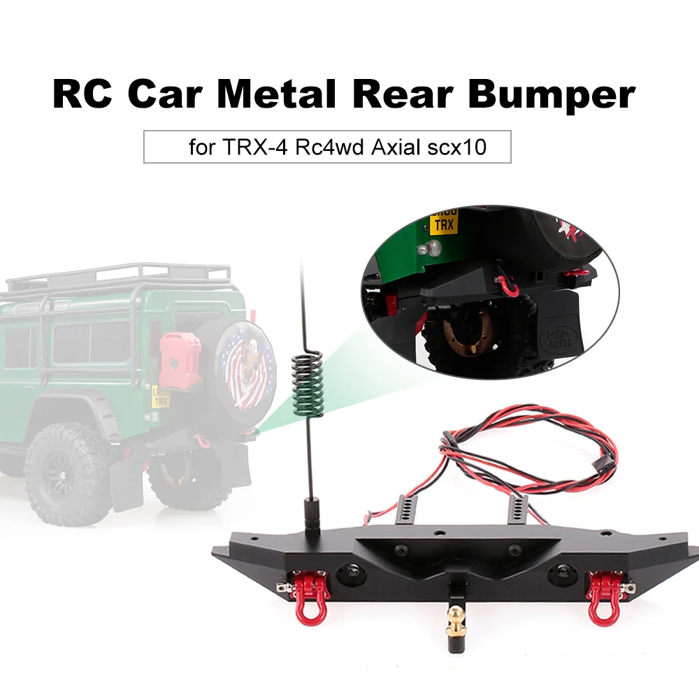 

Metal Rear Bumper with 2LED Light Antenna Tail Hook for TRX-4 Rc4wd Axial scx10 Car Parts