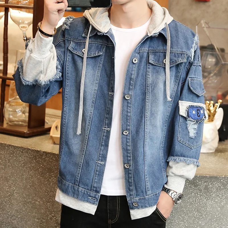 New Brand Hooded Denim Jacket Men
