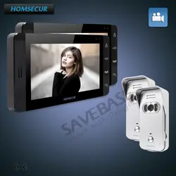 Homsur 7 "видео запись двери Интерком охранника + сенсорный домофон черный Мониторы 2C2M для дома/без каблука
