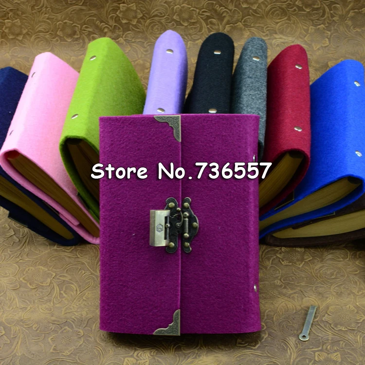 

New Creative Felt Retro Vintage lock Handwork Kraft paper Notebooks school students VintageNote book For Gift 330
