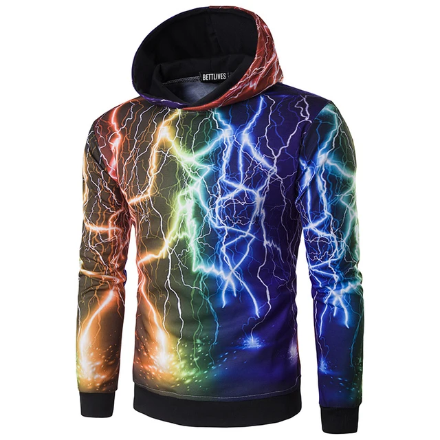 Fashion Hoodies Men 3D Dream Lightning Rainbow Hoodie Sweatshirt Male