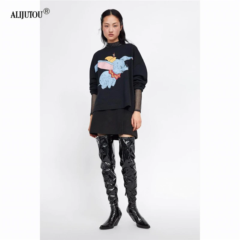 zaraing Dumbo hoodies women 2019 Spring print Cartoon Animal Casual Sweatshirts Women O Neck Long Sleeve Streetwear Sweat Female