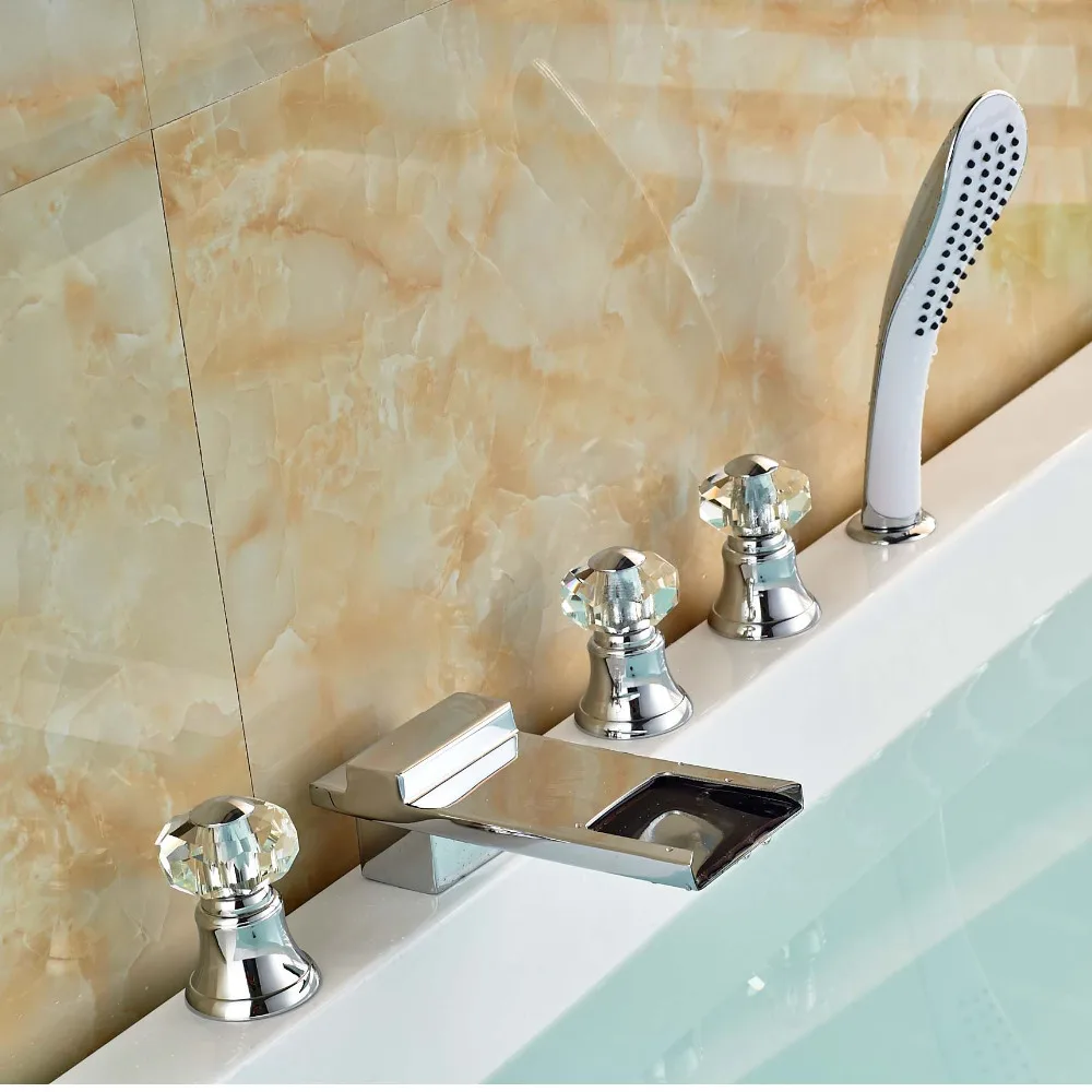 Deck Mount Brass Waterfall Bathtub Mixer Taps 5pcs ...