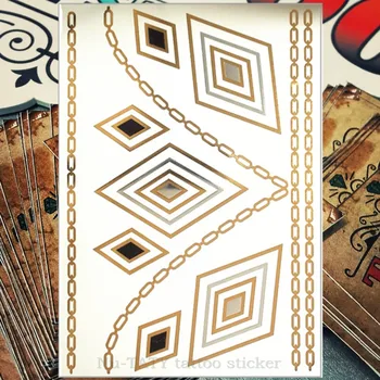 

Nu-TATY 25 style Temporary Tattoo Body Art, Rhombus Golden Designs, Flash Tattoo Sticker Waterproof 21*15cm