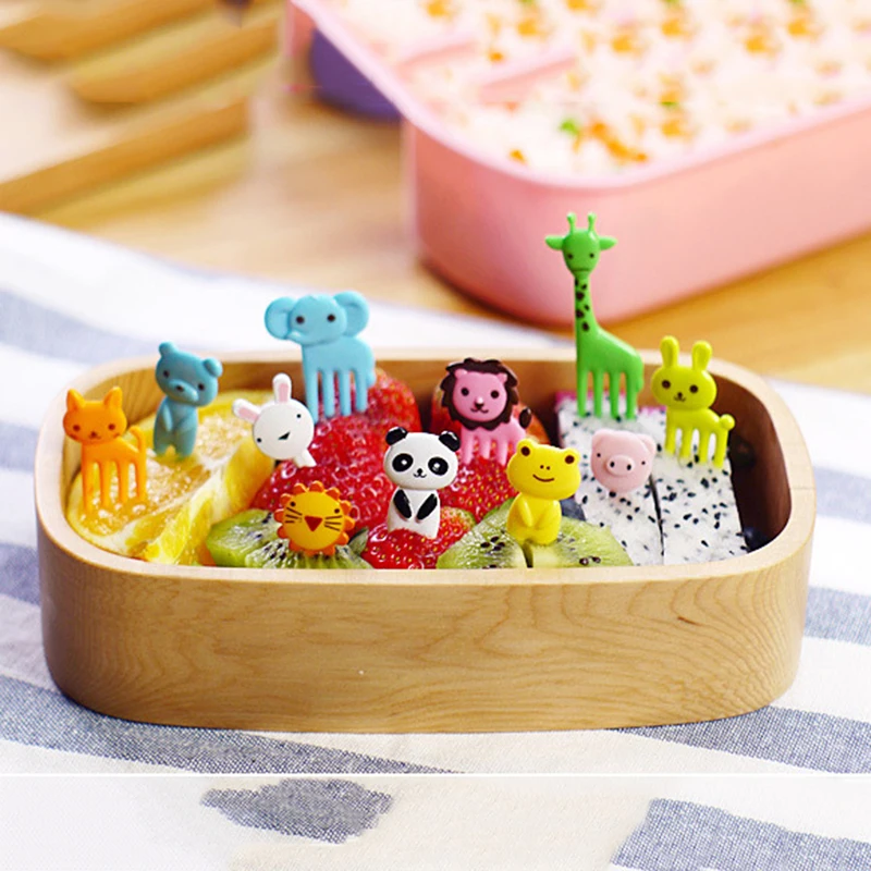 

10pcs/bag Mini Animal Farm Food Fork Cartoon Vegetable Fruit Forks Picks Set for Party Tableware Dropshipping