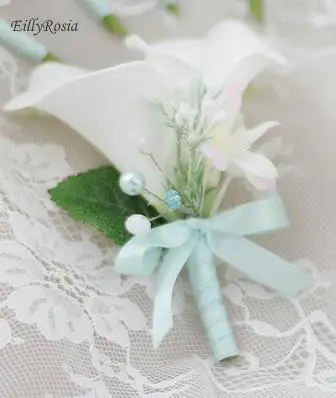 Wedding Bouquets Holder Blue Waterfall White Calla Lily Crystals Bridal Bouquet for Bridesmaid Corsage Brooch bouquet de mariage