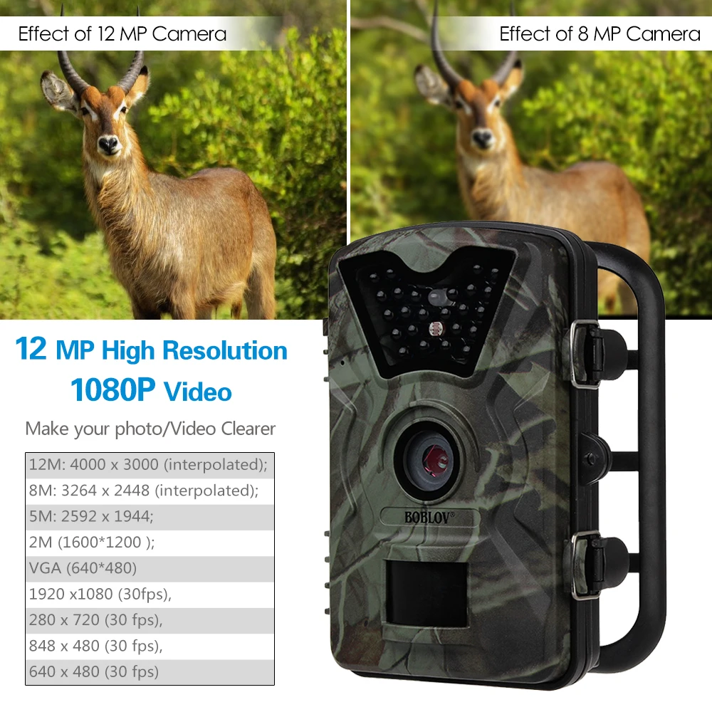 BOBLOV CT008 игровая ловушка для диких животных, Охотничья камера 12MP 1080P HD IR светодиодный 2," lcd видеомагнитофон, скаутская камера, сумка для переноски