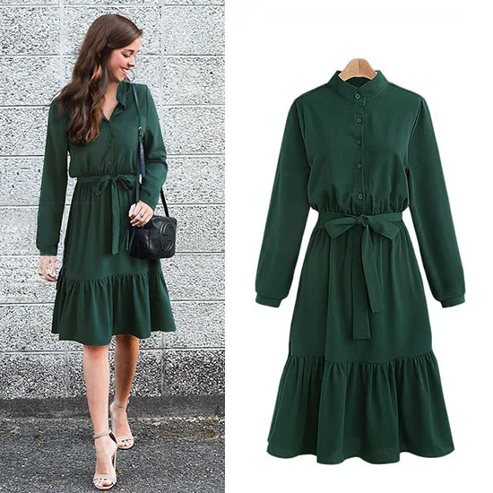

2019 Loose Plus Size Dress Spring New Large Size Women's Collar Collar Tie Dress Slim Vestido De Festa Longo Oversized